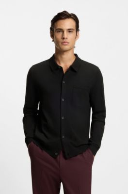 Regular-fit knitted jacket with ribbed trims, Black