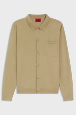 Regular-fit knitted jacket with ribbed trims, Beige