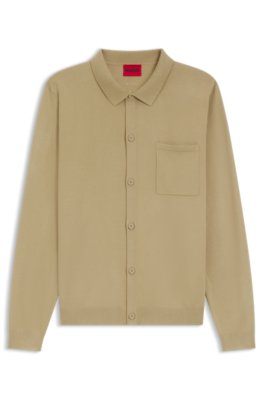 Hugo Uomo Beige Giacca In Maglia Regular Fit Con Rifiniture A Coste