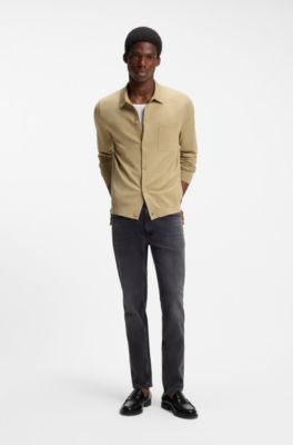 Regular-fit knitted jacket with ribbed trims, Beige