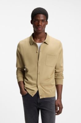 Regular-fit knitted jacket with ribbed trims, Beige