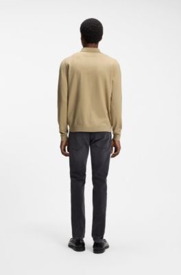 Regular-fit knitted jacket with ribbed trims, Beige