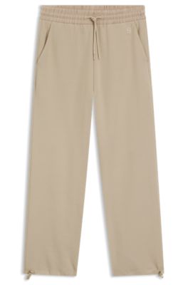 Cotton-blend tracksuit bottoms with contrast waistband, Light Beige