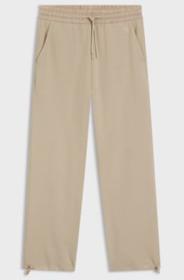 Cotton-blend tracksuit bottoms with contrast waistband, Light Beige