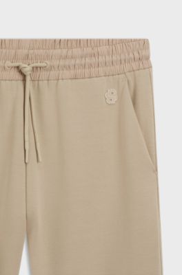 Tracksuit-bukser i bomuldsblanding med kontrastfarvet linning, Lys beige