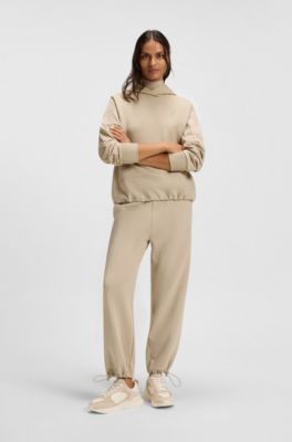Cotton-blend tracksuit bottoms with contrast waistband, Light Beige