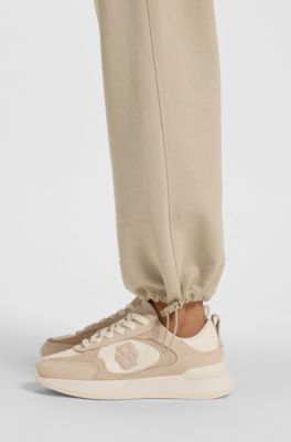 Tracksuit-bukser i bomuldsblanding med kontrastfarvet linning, Lys beige