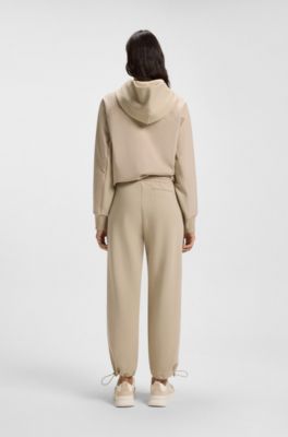 Tracksuit-bukser i bomuldsblanding med kontrastfarvet linning, Lys beige