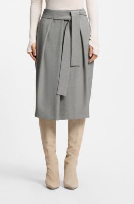 Pleat-front skirt with belt, Light Grey