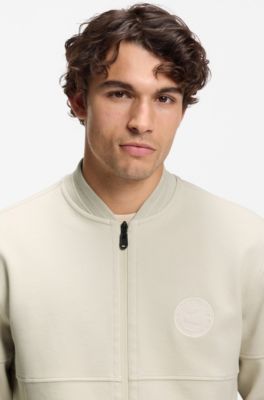 Cotton-blend sweatshirt with tennis-themed logo, Natural