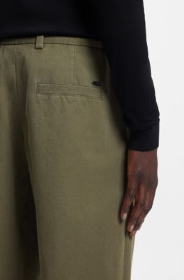 Pantaloni con fit moderno in twill di misto cotone, Kaki