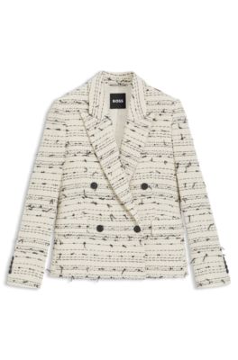 Regular-fit blazer in striped cotton-blend tweed, Beige Patterned