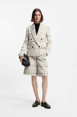 Blazer regular fit en tweed de algod&oacute;n a rayas, Beige estampado