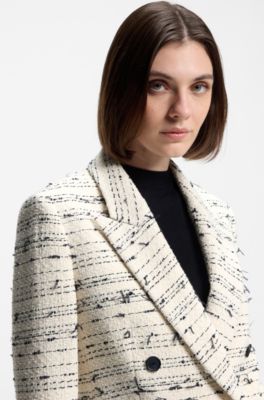 Regular-Fit Tweed-Blazer aus gestreiftem Baumwoll-Mix, Beige gemustert