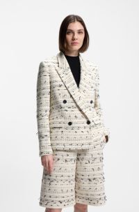 Regular-fit blazer in striped cotton-blend tweed, Beige Patterned