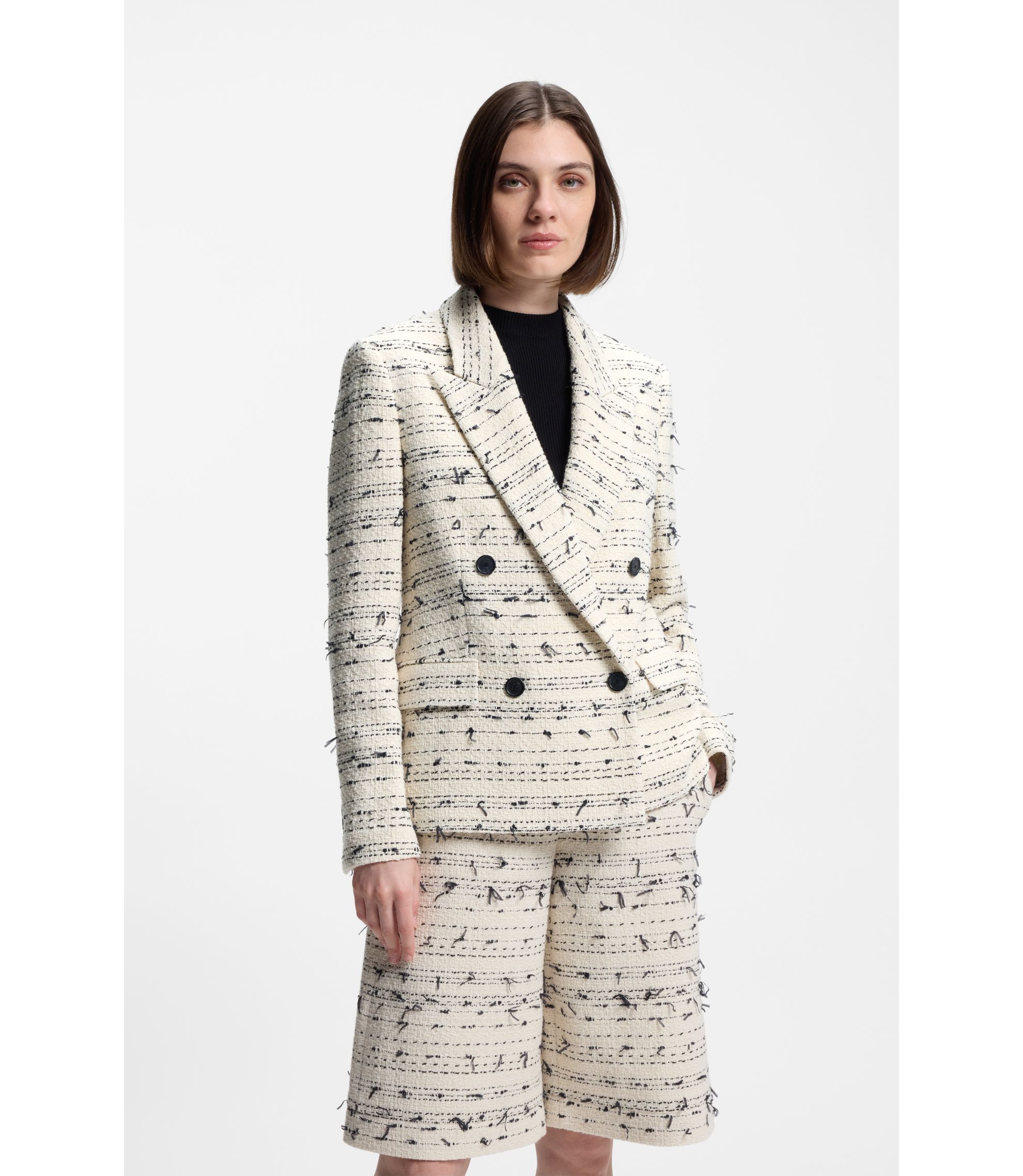 Regular-Fit Tweed-Blazer aus gestreiftem Baumwoll-Mix