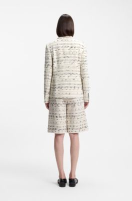 Regular-fit blazer in striped cotton-blend tweed, Beige Patterned