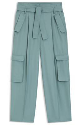 Relaxed-fit paperbag trousers in drapey twill 1