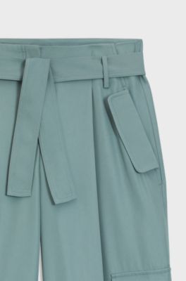 Relaxed-Fit Hose aus drapiertem Twill mit Paperbag-Bund, Blau