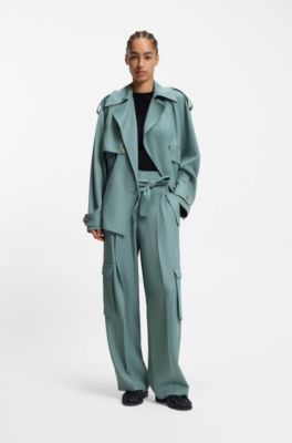 Relaxed-Fit Hose aus drapiertem Twill mit Paperbag-Bund, Blau