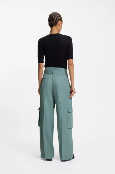 Pantalon coupe décontractée à taille haute plissée en twill fluide