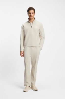 Cotton-blend tracksuit bottoms with tennis-themed logo, Natural