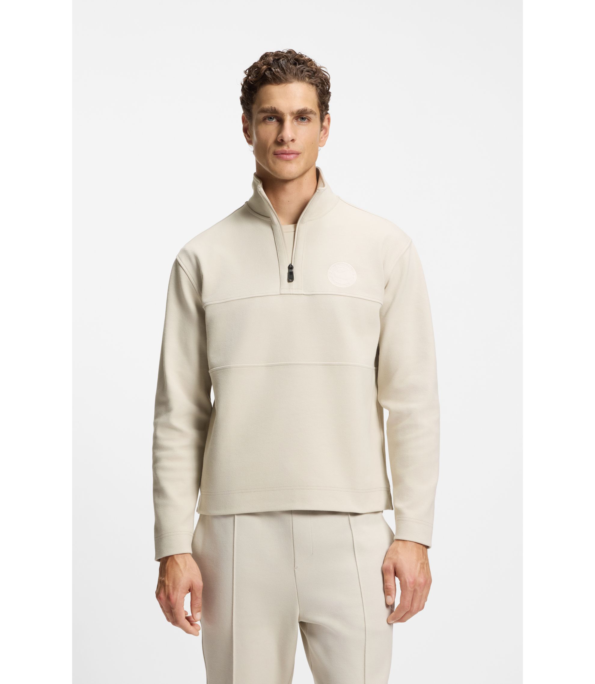 BOSS - コットンブレンド スウェットシャツ テニステーマロゴ - ナチュラル