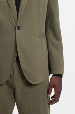 Modern-fit twill blazer van een katoenmix, Kaki