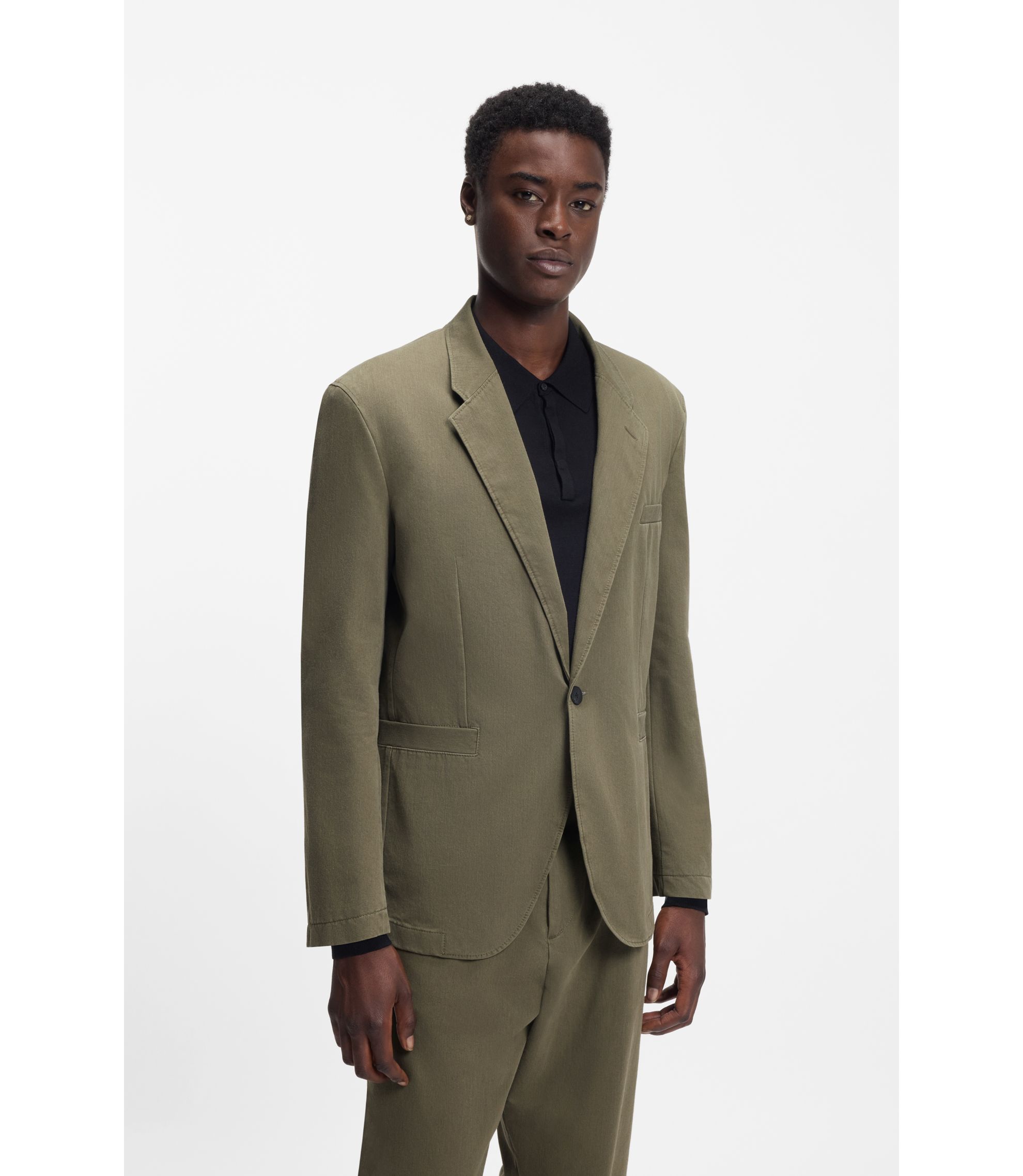 Modern-Fit Jacke aus Baumwoll-Mix mit Twill-Struktur