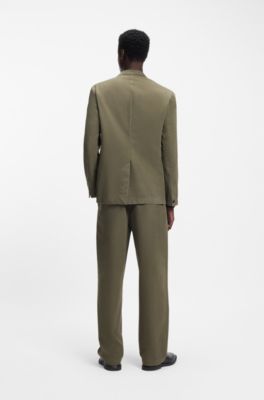 Modern-fit twill blazer van een katoenmix, Kaki