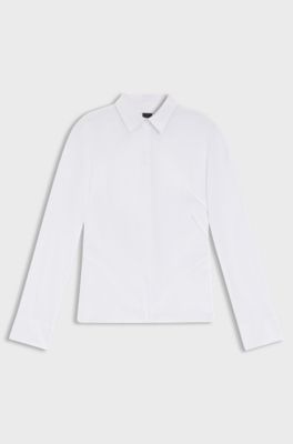Slim-fit blouse in easy-iron cotton-blend poplin, White
