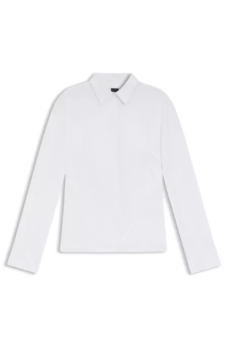 Slim-fit blouse in easy-iron cotton-blend poplin