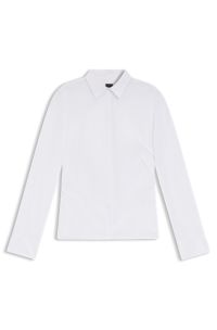 Slim-fit blouse in easy-iron cotton-blend poplin, White