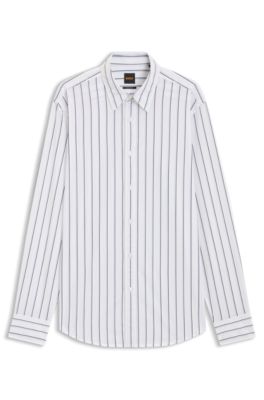 Regular-fit shirt in printed cotton poplin, Light Blue stripes