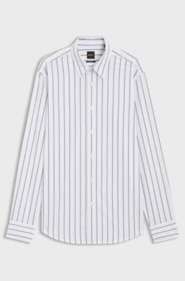 Regular-fit shirt in printed cotton poplin, Light Blue Stripes