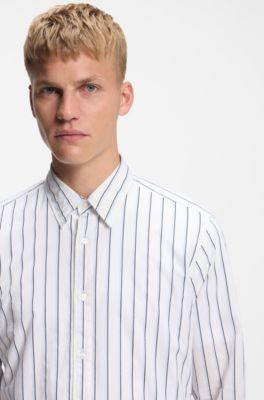 Regular-fit shirt in printed cotton poplin, Light Blue Stripes