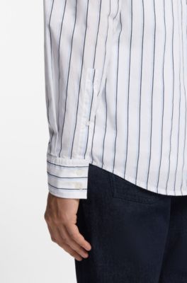 Regular-fit shirt in printed cotton poplin, Light Blue Stripes