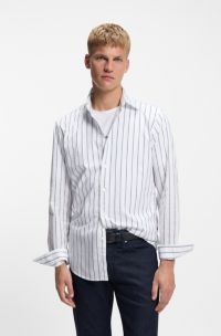 Regular-fit shirt in printed cotton poplin, White Stripes