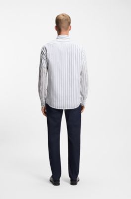Regular-fit shirt in printed cotton poplin, Light Blue Stripes