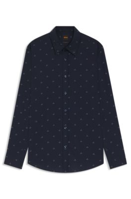 Regular-fit overhemd van katoenen popeline met print, Blauw met dessin