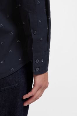 Regular-fit shirt in printed cotton poplin, Blue Patterned