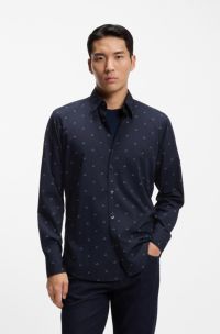 Regular-fit shirt in printed cotton poplin, Blue Patterned