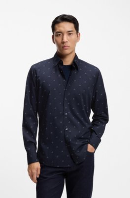 Regular-fit shirt in printed cotton poplin