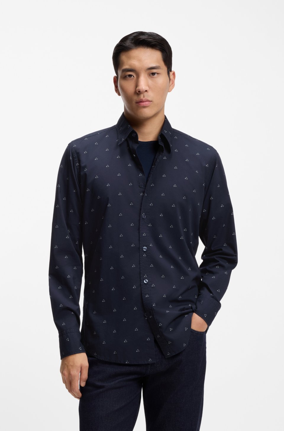 Regular-fit shirt in printed cotton poplin