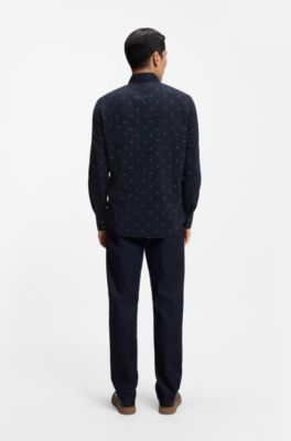 Regular-fit shirt in printed cotton poplin, Blue Patterned