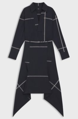 Shirt dress in checked cotton canvas, Dark Blue