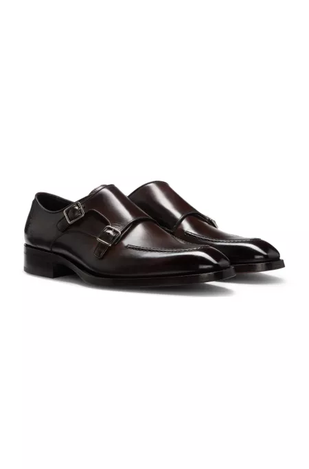 Leather monk shoes with double strap