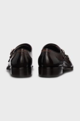Leather monk shoes with double strap, Dark Brown