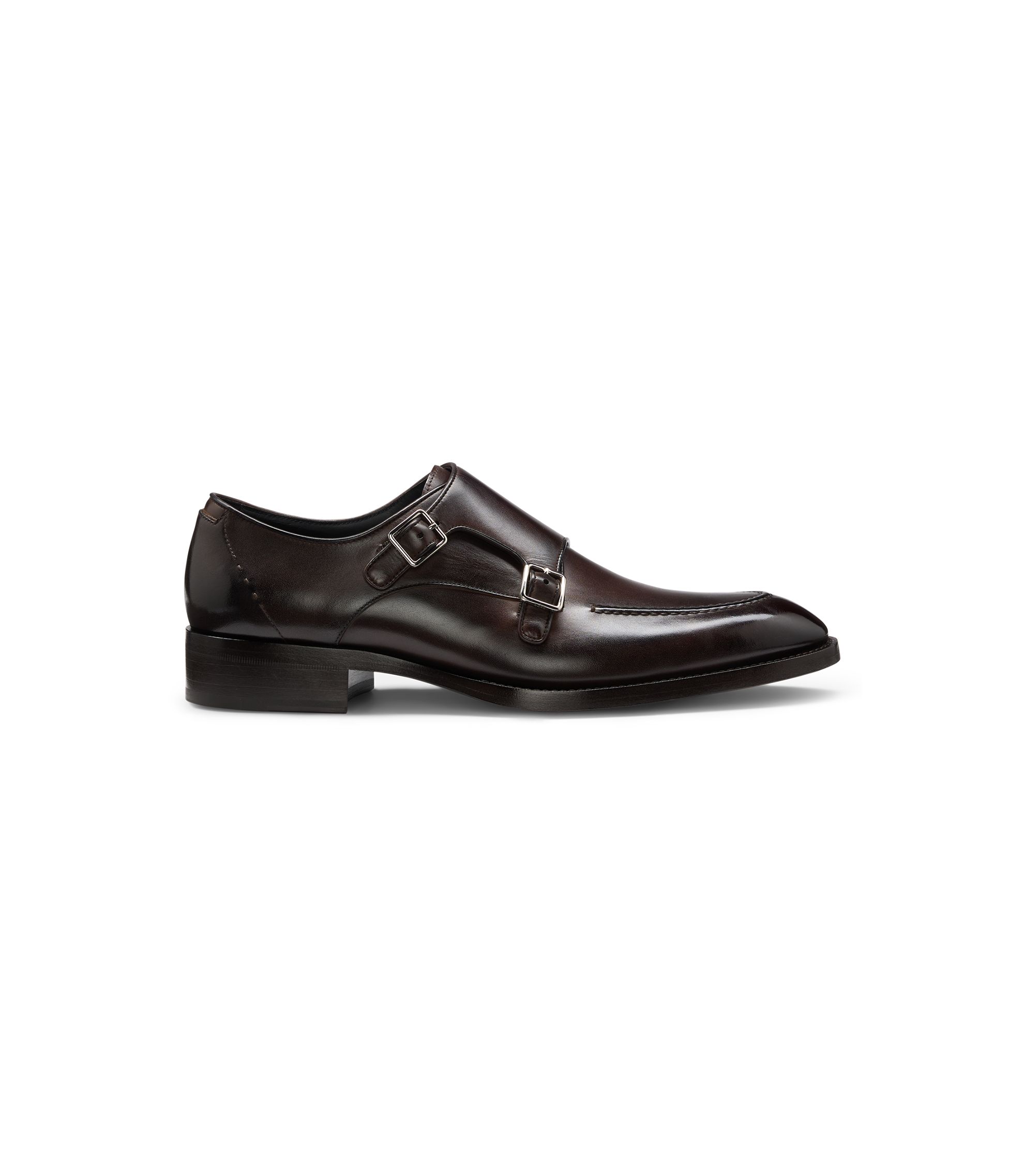 BOSS Double Strap Monk Leather Grain Shoes Size 7.5 BOSS - Brushed-leather monk shoes with double strap - Dark Brown main image 2