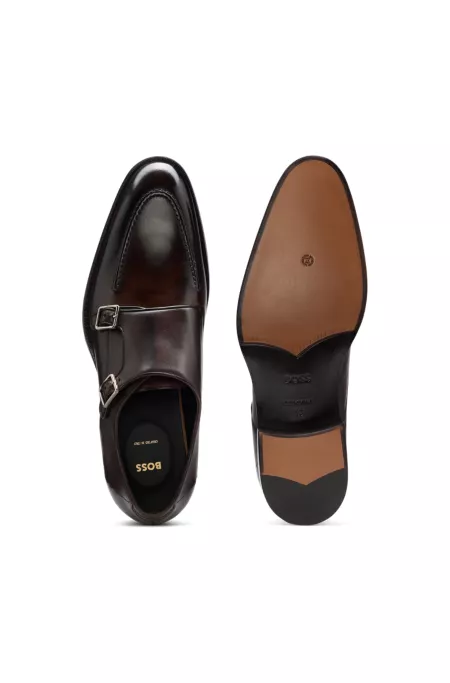 Leather monk shoes with double strap
